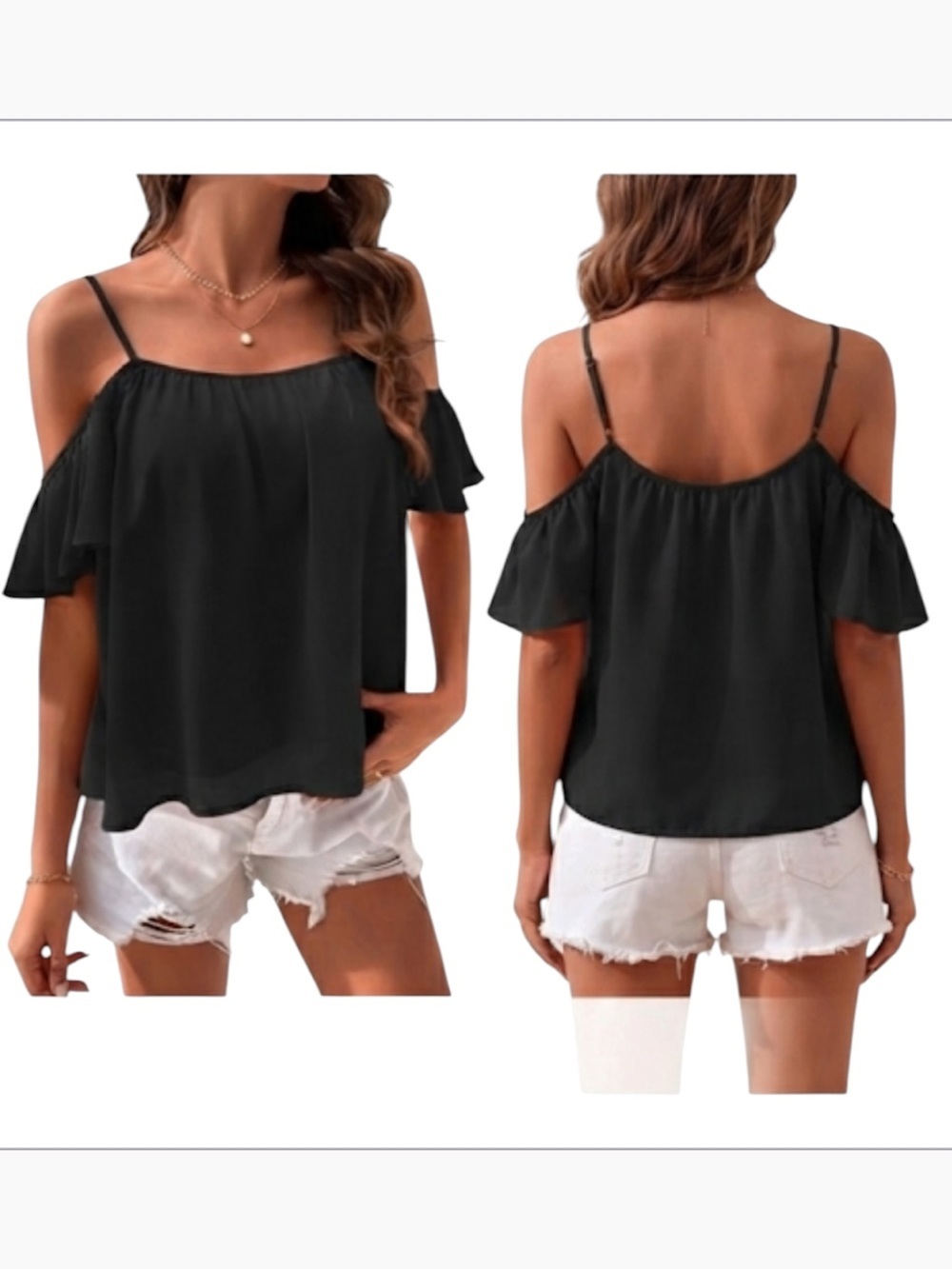 SHEIN VCAY Cold Shoulder Butterfly Sleeve Solid Blouse size S NWT